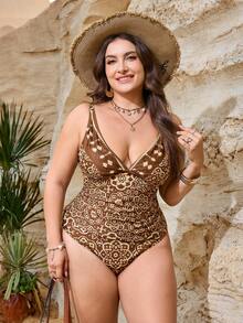 SHEIN Swim Curve Plus Size Digital Print Casual Boho Vacation Tankini Swimwear Beach Summer - Multicolor - View 7