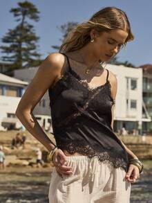 Aralina LACE TRIM CAMI TOP WITH ASYMMETRIC HEM - Black - View 6