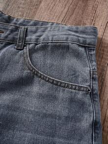 Manfinity Joysei Quần short denim nam ống đứng thêu họa tiết - Rửa nhẹ - Xem 3