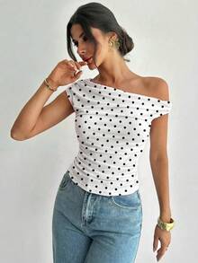 Firerie Women's Asymmetric Ruched Cropped Top,Summer Top - Black and White - View 7