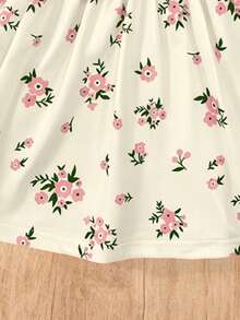 SHEIN Vestido de manga larga con estampado floral, lazo y dibujos animados, elegante para otoño/invierno para niña bebé - Multicolor - Ver 6