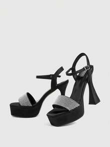 CUCCOO LuxiPop Women's Platform Black High-Heeled Sandals, Party-Style High-Heeled Sandals, Sexy Nightclub High-Heeled Sandals, Square Ankle Sandals, Suitable For Christmas Parties, Valentine's Day Gifts, Suitable For Spring And Summer, Holiday Season 2000's Style, Holiday Atmosphere, Summer Wear, Travel Essentials - Night Shadow Black - View 6
