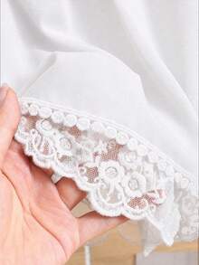 SHEIN Pitira 少女夏季百搭荷叶边松紧腰优雅蛋糕裙，白色 - 白色 - 查看 5