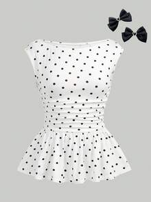 Áo tank top và áo camisole chấm bi xếp nếp cho bé gái tuổi teen, kiểu dáng thanh lịch, đa năng, phù hợp mặc hàng ngày, dự tiệc, hẹn hò, họp mặt gia đình, lễ tốt nghiệp, kỳ nghỉ. - trắng - Xem 1