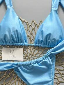 Swim Basics Bộ bikini và quần tam giác màu trơn dành cho nữ - Màu xanh lam - Xem 5