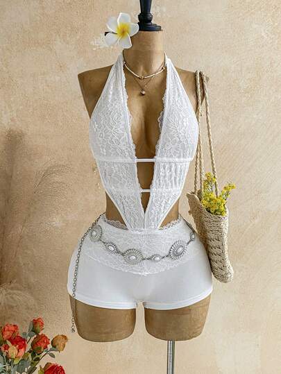 Soleia Spring/Summer New Arrival Casual Vacation Western Beach Wedding Guest Attire Graduation Brunch Outfit, St. Patrick's Day Spring Break Easter Music Festival Elegant Boho Tropical Chic, Yellow Lace Patchwork Metal Decor Plunging Neck Sexy Party Jumpsuit, Backless
