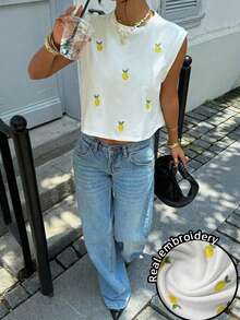 Siren Gaze Áo tank top nữ thêu họa tiết chanh - Trang phục thường ngày mùa hè cho các buổi hẹn hò, du lịch biển, lễ hội miền Tây, phong cách đường phố retro Y2K, tiệc rave, các đêm nhạc hội mùa xuân/hè, tập gym, lễ hội âm nhạc, trang phục hàng ngày, hoàn hảo cho kỳ nghỉ bên bờ biển và quà tặng Ngày của Mẹ. - Nhiều màu - Xem 3