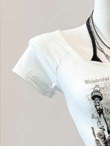 Attitoon Camiseta de manga corta casual y retro de mujer con bloques de color, adecuada para el verano - Multicolor - Ver 5
