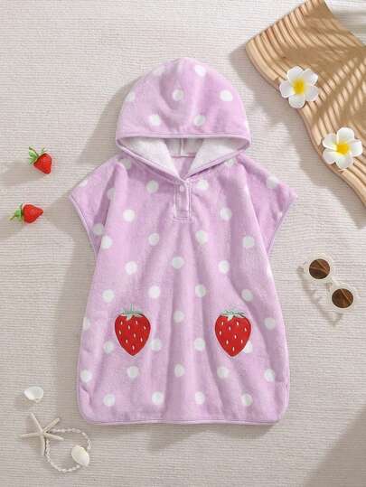 Cozy Pixies Baby Girl Short Sleeve Hooded Polka Dot Strawberry Print Swimsuit