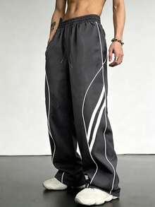 Sport MetroGents Men's Straight Leg Wide Leg Tie Strap Design Casual Sports Pants, Gym - Dark Grey - View 3