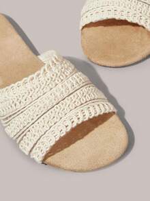 Styleloop Sandal Wanita Anyaman Warna Beige, Gaya Liburan, Segar, Kasual dan Nyaman, Sandal Pantai Gaya Bohemian, Penting untuk Perjalanan, Pakaian Musim Panas, Suasana Liburan - ketan rice putih - View 5