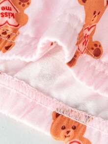 1 Set Tween Girls Cute Winter Nighties Pink And White Cartoon Bear Underwear Set Featuring Scoop Neck Cami Top With Ruffle Trim And Matching Boy Shorts - Multicolor - View 4