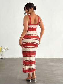 Firerie Plus Size Women Vacation Striped Bodycon Cami Knit Dress Fall - Redwood - View 9