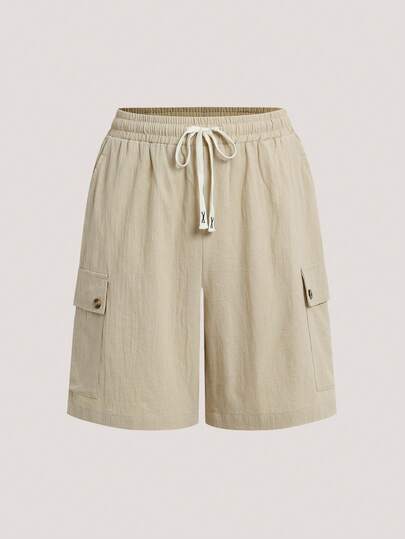 Driftmere Men's Solid Color Drawstring Waist 100% Cotton Shorts, Casual Cargo Shorts