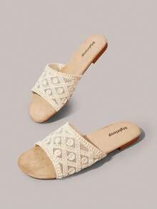 Styleloop Chaussures pour femmes, abricot, sandales tressées, style de villégiature rétro, décontracté et confortable, sandales de plage - Nude - Voir 4