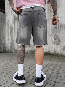 Artur Kramer Pantalones cortos de mezclilla con bolsillos, borde deshilachado y rasgados, de moda para hombres - Gris Claro - Ver 2