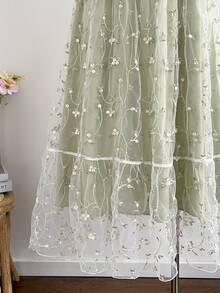Soleia Vestido verde vintage con bordados y volantes en las mangas, cintura elástica, para mujer talla grande. Vestido casual de verano adecuado para volver al colegio, almuerzos lindos, despedida de soltera - Verde - Ver 5