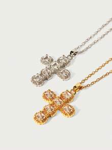 Glisma 1 pièce Nouveau collier de femme de luxe, de taille délicate, taille 10, entièrement serti de strass, brillant, en or 14 carats, imperméable, mode polyvalente - collier - Voir 4