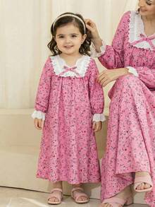 SHEIN LMoss Kids 少女休閒寬鬆花卉拼接家居服 - 彩色 - 查看 7