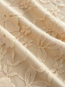 SHEIN Unity Elegant Solid Color Lace Halter Top, Summer Party Beige - Black - View 4