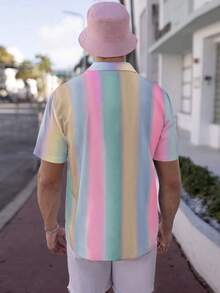 Manfinity Homme Men's Colorful Striped Short Sleeve Casual Vacation Shirt - Multicolor - View 2