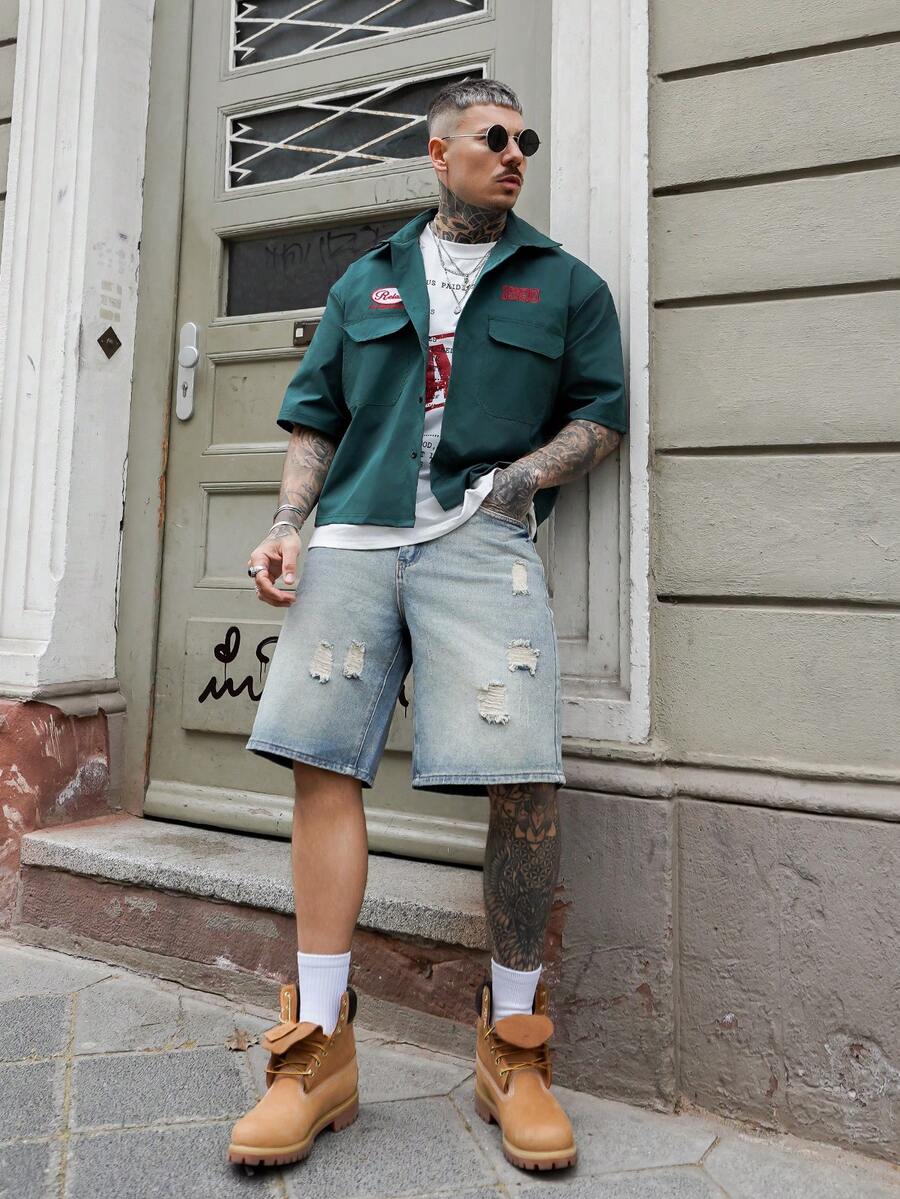 Artur Kramer Men's Faded Light Blue Washed Loose Fit Vintage Casual Denim Shorts Jorts Going Out Hang Out Commute College Street - Light Wash - View 1