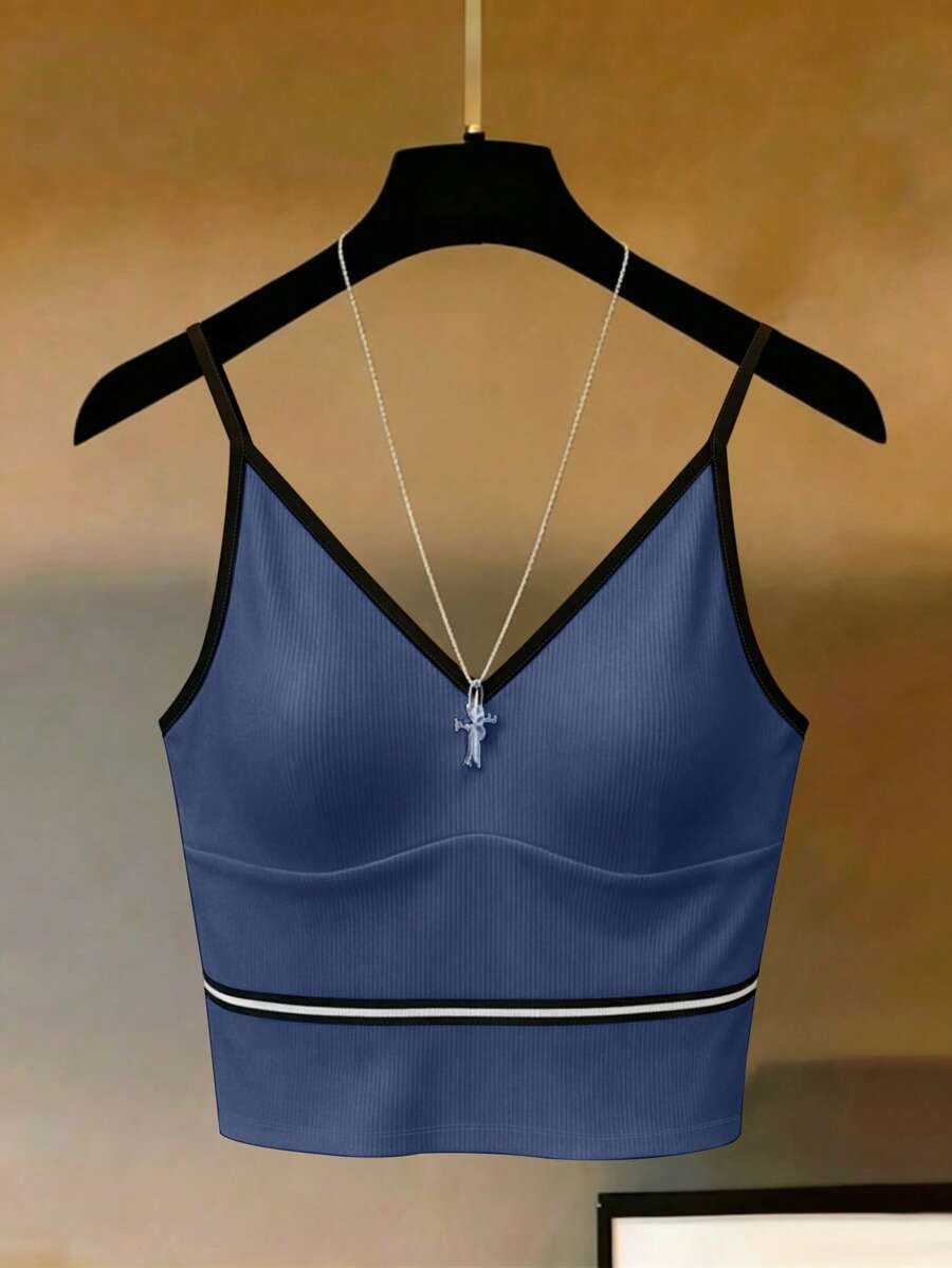 Franclia 女款背心可作為外穿上衣,白色細肩帶背心配黑色滾邊,海灘度假穿搭,可愛優雅內著,適合秋季女裝、冬季服飾,國慶新年出遊上衣,優雅時尚日常通勤穿搭,辦公休閒穿著,百搭優雅都市風,教師專業服裝 - 藍色 - 查看 1