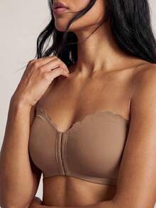 Barelissa Áo ngực nâng ngực không dây Wave Edge đóng phía trước cho nữ có miếng đệm tháo rời - Màu nâu  Mocha - Xem 1