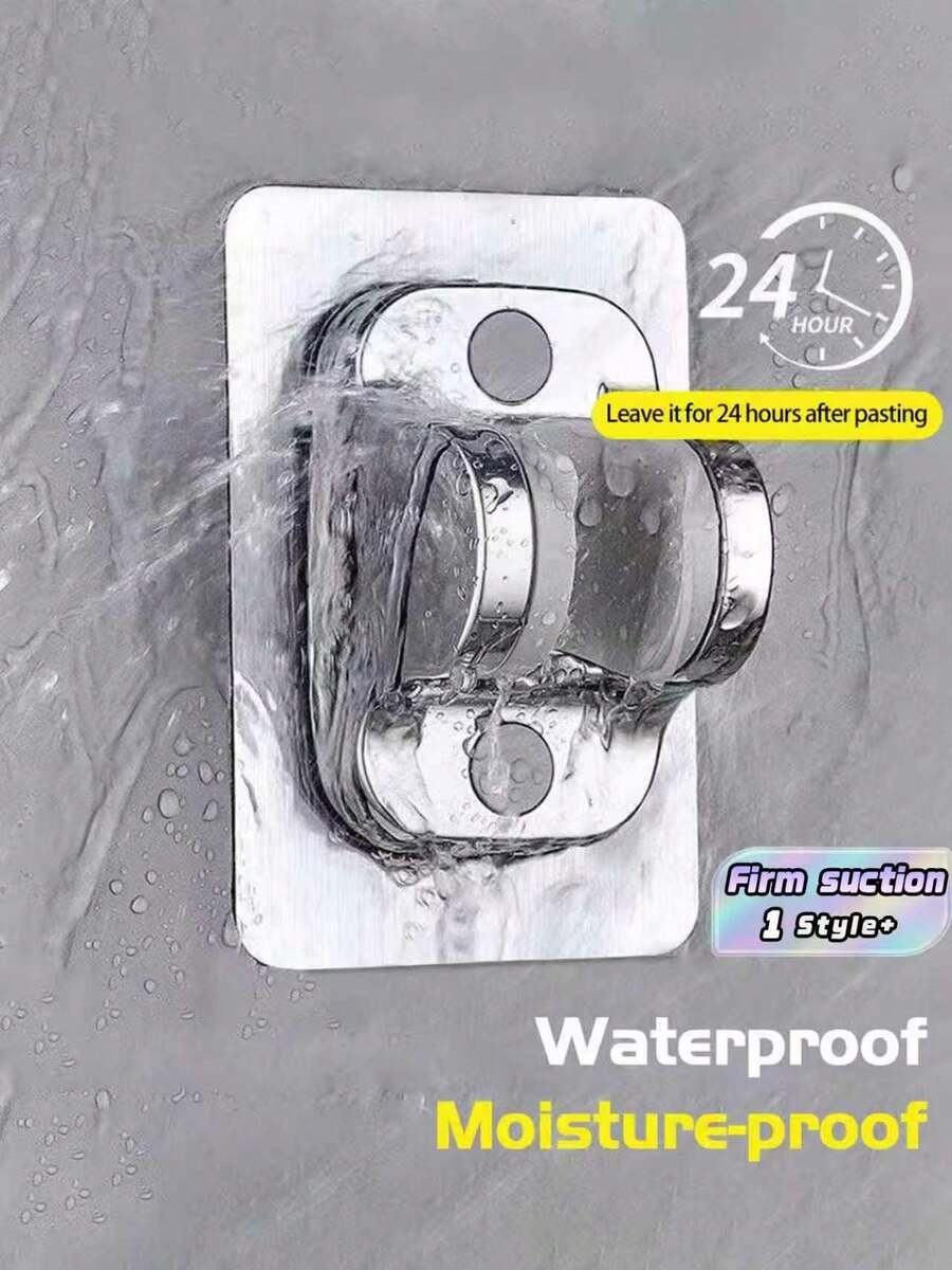 1PC Adjustable Shower Head Holder, Removable Wall Mount Shower Shelf, Universal Punch-Free Shower Bracket, No Drill Fixed Base For Bathroom, Stainless Steel Shower Organizer With Suction Cup, Strong Grip Caddy - Silver - View 1