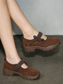 Bholvia Giày nữ đế dày kiểu dáng casual mới mùa xuân với khóa dán - màu nâu - Xem 2
