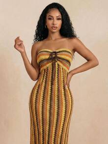Eryvara Nuevo vestido bandeau a rayas elegante y de moda - Multicolor - Ver 4