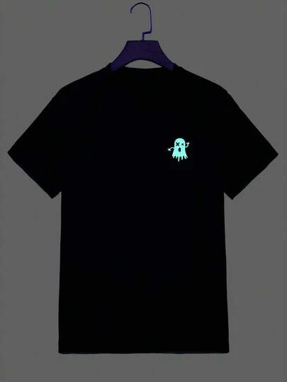 EASEVO Plus Size Men's Casual Loose Fit Short Sleeve Black T-Shirt With Glow-In-The-Dark Graphic