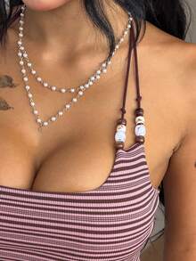Coolane 夏季女款街頭風性感外出休閒波希米亞度假海灘珠飾肩帶短款掛脖上衣 - 彩色 - 查看 4