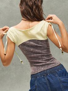 Bohemela Women's Casual Knit Patchwork T-Shirt - Multicolor - View 6