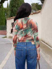 Yess Loren Women's Random Print Casual Oblique Shoulder Long Sleeve Top Vacation - Multicolor - View 2