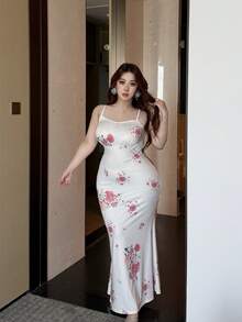 Vibekara Plus Size Women Floral Print Camisole Dress And Bell Sleeve Cardigan Casual Outfit - Pink - View 8