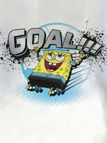 SpongeBob SquarePants | SHEIN Manfinity Joysei Camiseta de hombre con estampado de dibujos animados de parches de color contrastante - Blanco y Negro - Ver 2