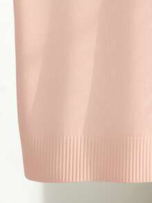 Franclia Women's Spring/Summer White Simple Casual Turndown Collar Raglan Short Sleeve Solid Color Fitted Knit Top, Plus Size - Pink - View 5