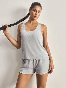 Ocili Minimalist Comfortable Soft Rib Knit Crew Neck Camisole For Women - Grey - View 6