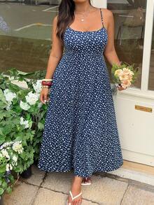 GalTyme Plus Size Ditsy Floral Casual Sleeveless Dress For Women, Summer - Brown - View 3