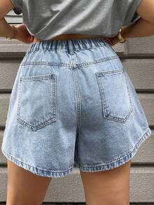 Livesso Plus Size Women's Solid Washed Versatile Casual Denim Shorts, Spring/Summer - Light Wash - View 2