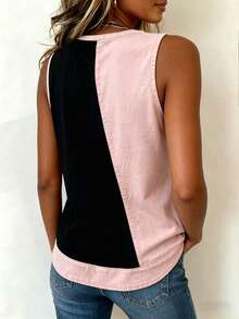 EMERY ROSE New Denim Effect Contrast Color Print Regular Fit Women Top - Red and Black - View 2