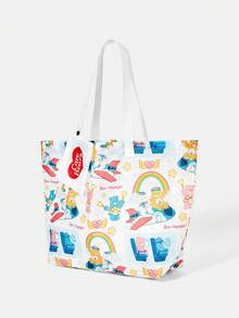 SHEIN X Care Bears 1件時尚輕便可折疊印花圖案托特包，購物袋，便攜式單肩包，卡片收納袋，適用旅行與購物等 - 多色-白 - 查看 3