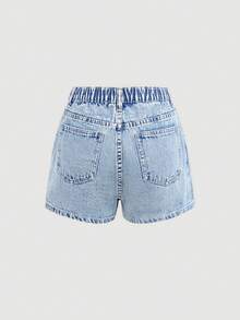 SHEIN Girlism Saia-calça jeans casual com bainha assimétrica para adolescentes - Lavagem leve - Ver 2