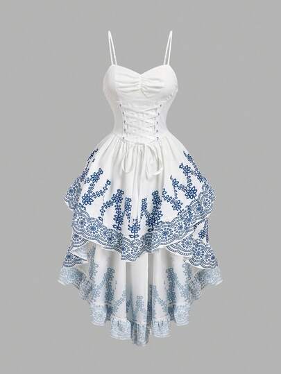 SHEIN MOD Đầm midi nữ in họa tiết, vạt bất đối xứng