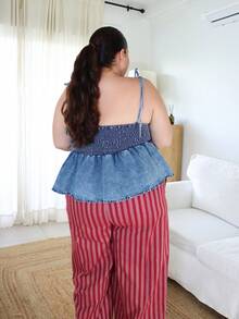 Pretty and Ole Plus Size Blue Denim Cami Top Casual And Ruffles Sweet Summer Cami Top - Medium Wash - View 2