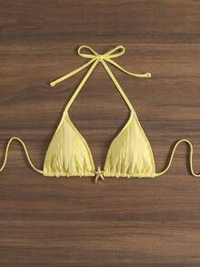 Swim Mod 女士休闲度假沙滩派对优雅黄色特殊面料泳衣上装，夏季新品 - 黃色 - 查看 4