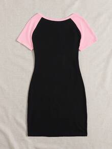 SHEIN EZwear Color Block Sleeve Bodycon Knit Dress - Multicolor - View 2