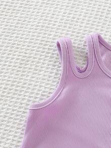 SHEIN Genkimix Kids 4件套 女童夏季休闲纯色吊带背心，带花卉条纹印花露背领口上衣 - 彩色 - 查看 6