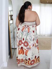 Pretty and Ole Đầm dự tiệc kiểu Bohemian với dây đeo mảnh, in họa tiết. - Màu be - Xem 2